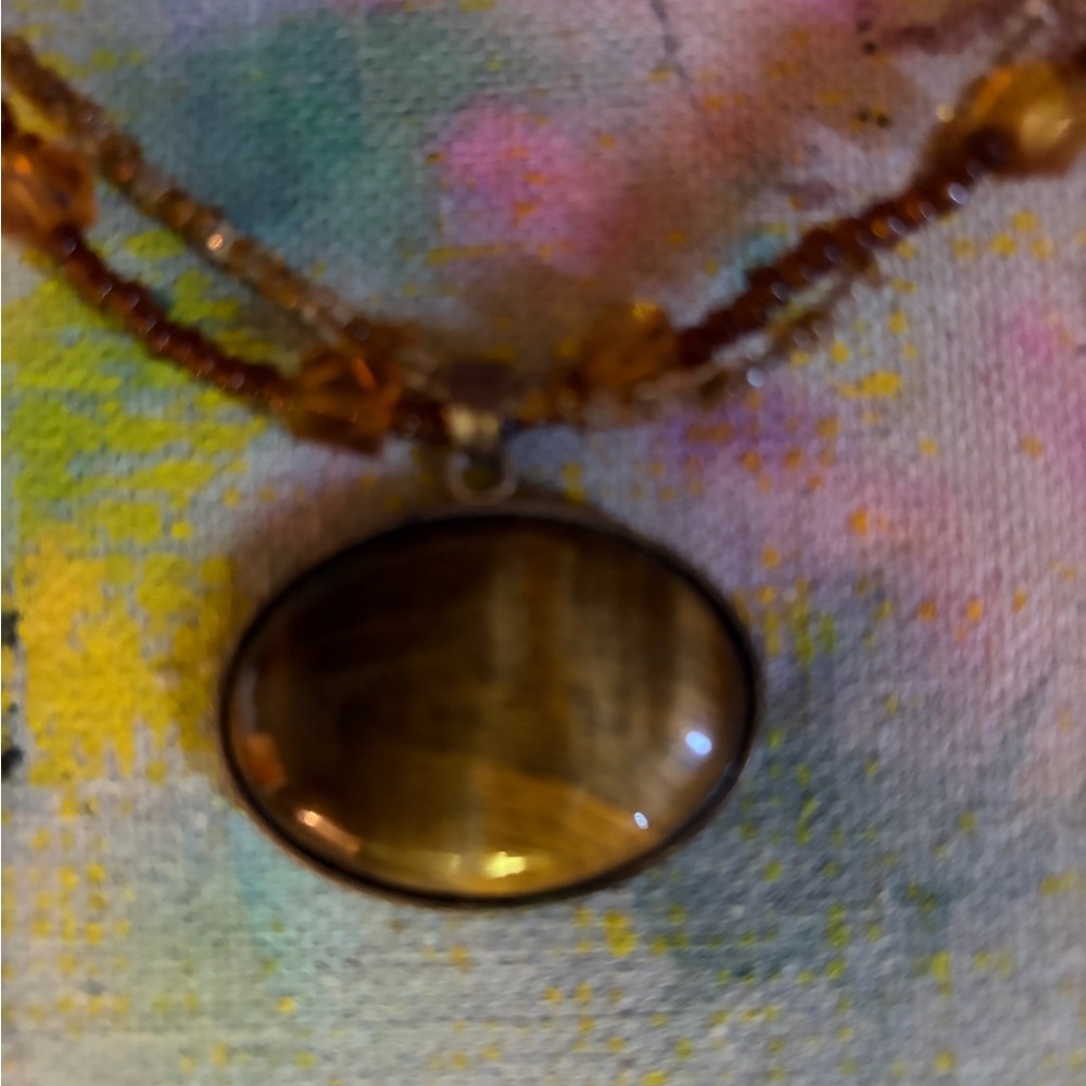 Tiger's Eye Oval Pendant Necklace in Golden Brown - Women's Jewelry